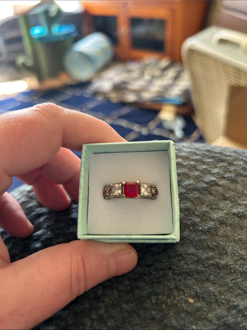 Sterling Silver Red Stone Filigree Ring
